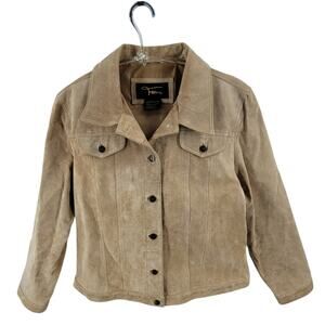 90s Fabio Cropped Suede Leather Jacket Soft‎ Beige Boho Streetwear Vintage